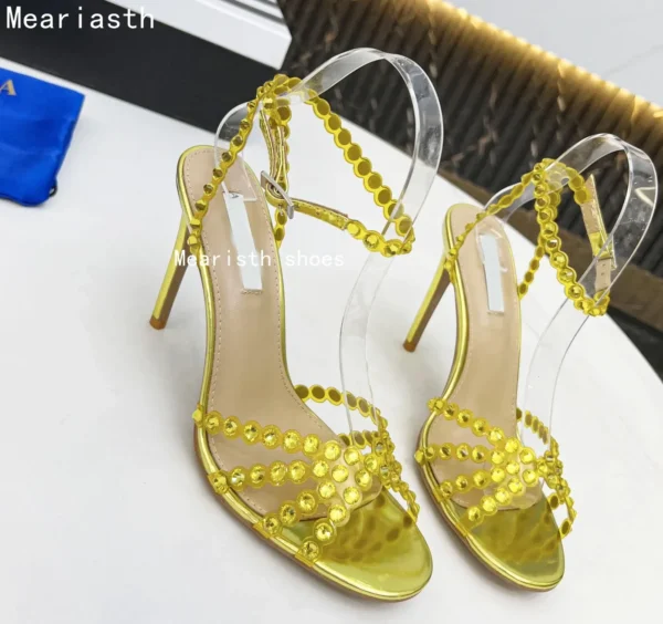 2023 Crystal Narrow Band Luxury Deisgner Sandals Women New Open Toe Thin High Heels Slingback Sexy Fashion Party Shoes For Women - Image 22