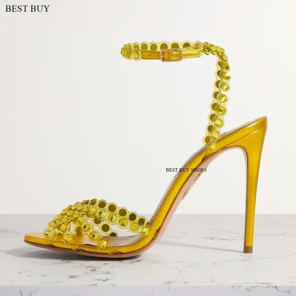 Women's green Silver peep toe Thin High Heel Rhinestone Sandals Embellished Ankle Strap Strappy Party Dress designer sandals - Image 13