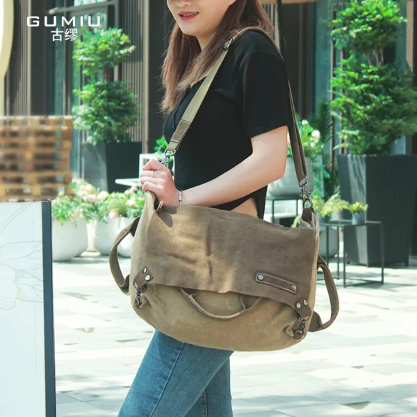 2022 Vintage Shoulder Bag Women's Head Leather Large Capacity Handbag High Texture Outdoor Commuter Leisure Messenger Canvas Bag - Image 7