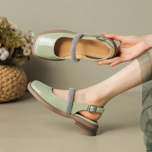 2024 New Summer Women Shoes Square Toe Flat with Women Sandals Leather Mary Janes Sandals Flat Mules - Image 6