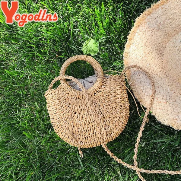 Yogodlns Handmade Half-Round Rattan Woven Straw Bag Summer Women Messenger Crossbody Bags Girls Small Beach Handbag New - Image 4