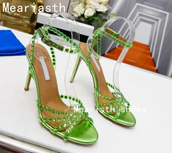 2023 Crystal Narrow Band Luxury Deisgner Sandals Women New Open Toe Thin High Heels Slingback Sexy Fashion Party Shoes For Women - Image 18