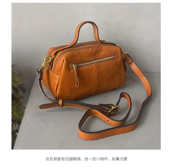 Autumn And Winter 2022 New Artistic Vintage Cowhide Women's Bag Double Zipper One Shoulder Crossbody Handheld Casual Square Bag - Image 6