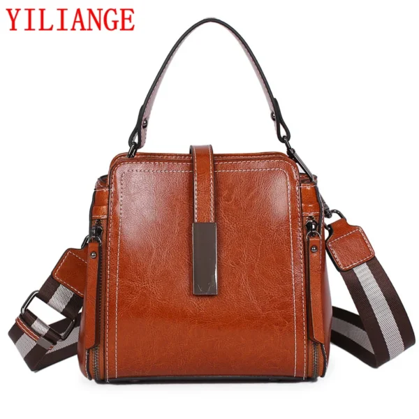 Women's shoulder bag leather zipper buckle  Vertical Square first layer cowhide bucket Handbag  Square street trend Women's bag - Image 4