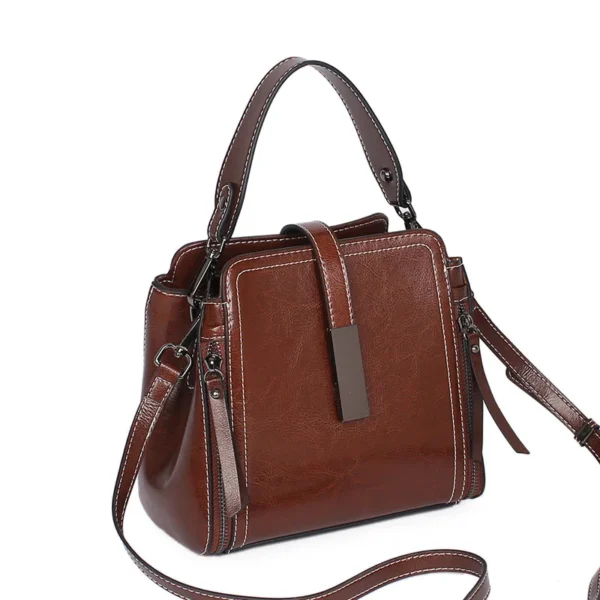 Women's shoulder bag leather zipper buckle  Vertical Square first layer cowhide bucket Handbag  Square street trend Women's bag - Image 9