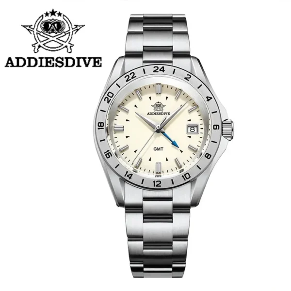 ADDIESDIVE AD2063 Watch Ronda 515-24H GMT Quartz Men Diver Watches Sapphire Waterproof 200m Stainless Steel Wristwatch relogios