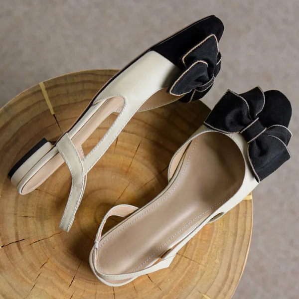 Women's genuine leather mix color patchwork slingback slip-on summer sandals round toe sweet bowtie korean style flats shoes hot - Image 5