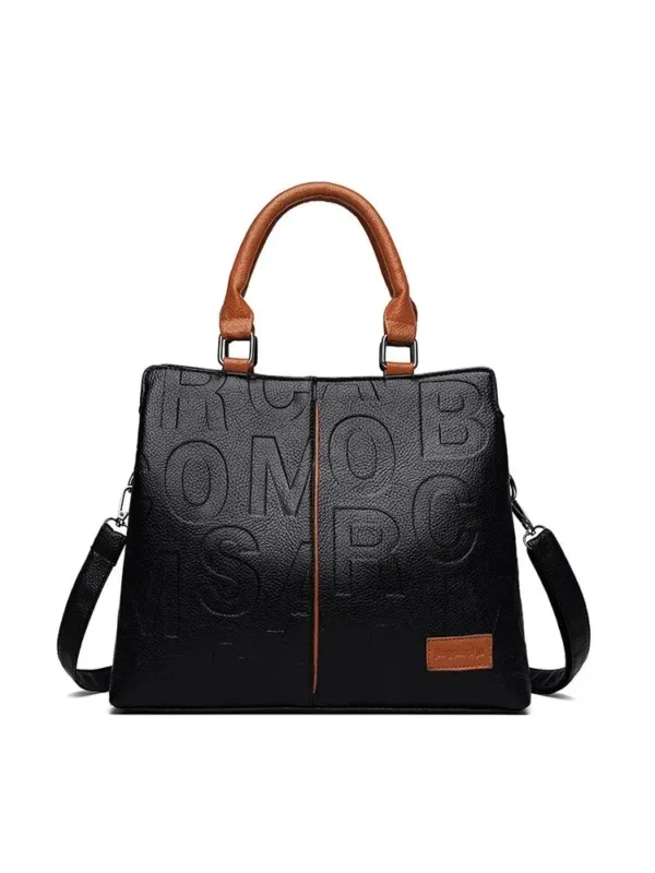 2023 New Fashion Solid Color Shoulder Large Capacity Soft Leather Cloth Letter Embossed Ladies Handbag - Image 8