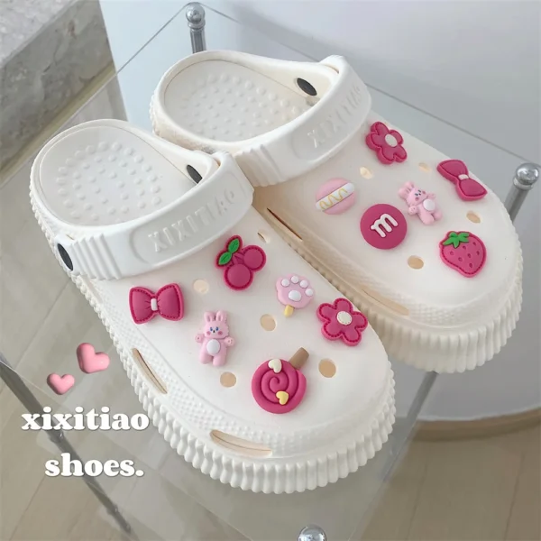 2023 New EVA Thick Sole Hole Shoes Women's Summer Solid Cute Candy DIY Sandals and Slippers Increase Anti Slip Beach Shoes Women - Image 11