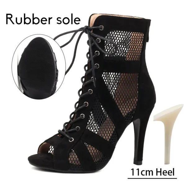 2024 New Women Latin Dance Shoes Black High Heels Ballroom Salsa Dance Shoes Sandals Mesh Boots Woman Thin Heels Plus Size 34-46 - Image 7