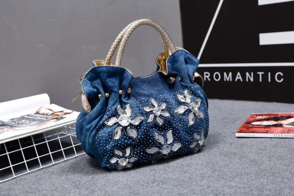 2024 fashion denim bag canvas multi-function bag Bags handbags new  woven belt diamond bag single shoulder tassel bag - Image 5