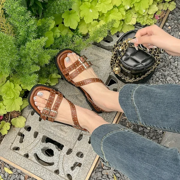 2024 New Summer Sandals Women Shoes Casual Women Sandals Flat with Handmade Chunky Heel Gladiator Shoes for Women - Image 4