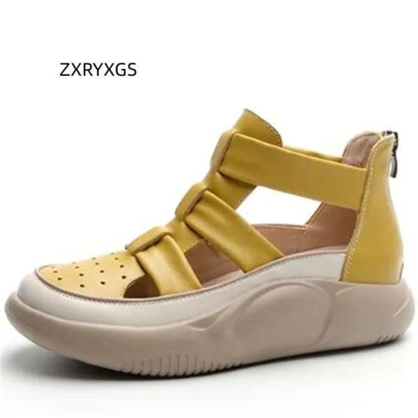 ZXRYXGS 2024 Top Layer Cowhide Summer Woman Sandals Flat Wedges Soft Sole Outerwear High Top Cool Boots for Women Summer Sandals