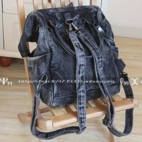 European And American Style Denim Vertical Square Portable Women's Bag Fashion Motorcycle Style Metal Rivet Personalized Bacpack - Image 4