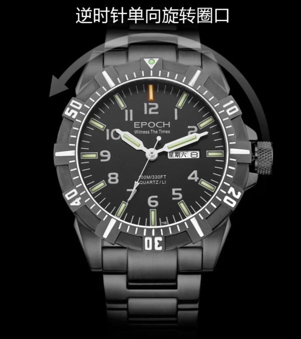 EPOCH Men Quartz Watch Luminous Lithium Battery Japan Movement Rotated Dial WR100M Sapphire Chinese English Week Military - Image 18