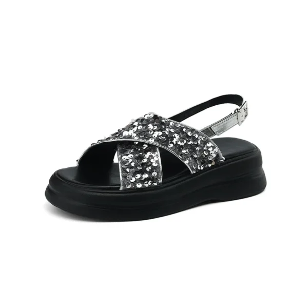 2024 Summer Sandals plus size 22-26.5cm  Sequin cloth+ microfiber back buckle cross-strap platform Women's Shoes Chinese style - Image 4