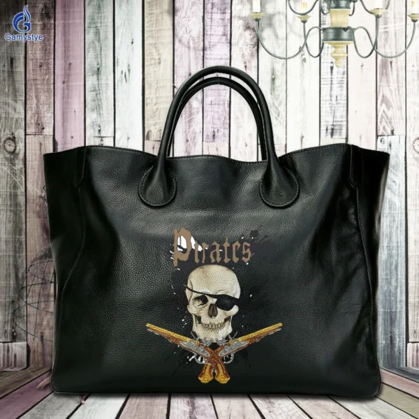 Art Print Gun Skull Head Customize Totes 100% Real Cowhide Leather Women Clutch purses and handbags Designer Ladies purses New - Image 8