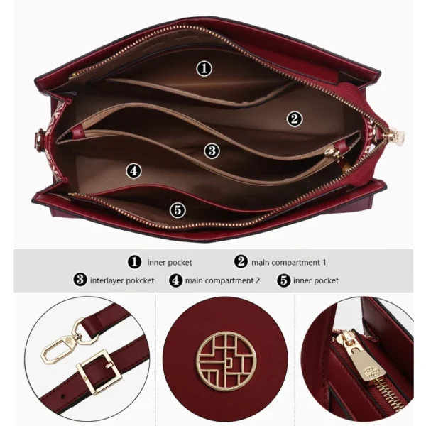 2023 New Women Handbag Gift for Mothers Chinoiserie Bag Female Cross-body Messenger Elegant White Red Split Leather Shoulder Bag - Image 4