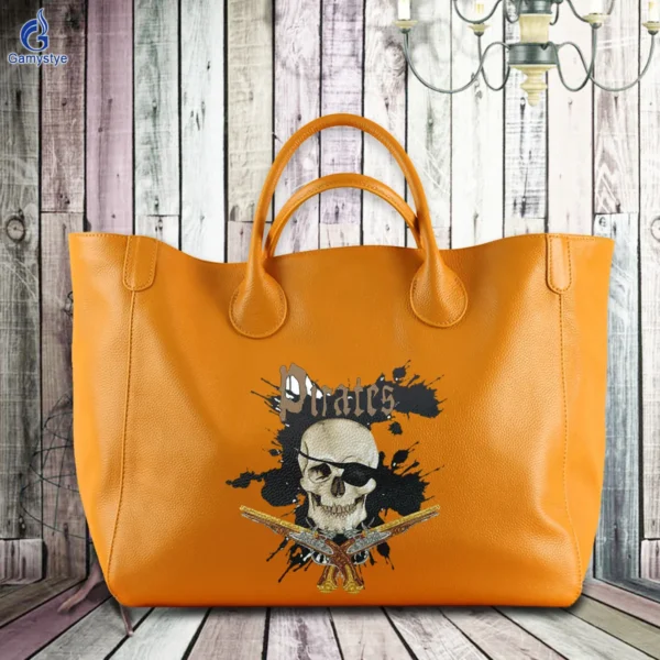 Art Print Gun Skull Head Customize Totes 100% Real Cowhide Leather Women Clutch purses and handbags Designer Ladies purses New - Image 3