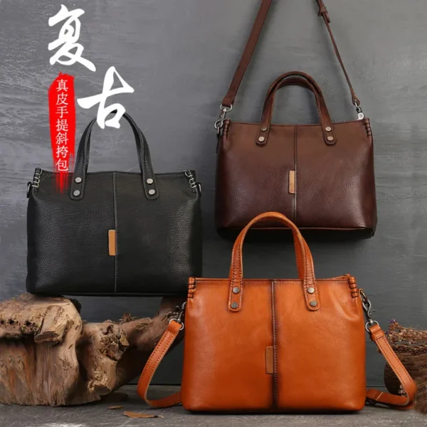 Women's Genuine Leather Square Tote Bag Luxury Office Ladies Studs Handbags Female Stitching Shoulder Bags Solid Color Shopper - Image 6