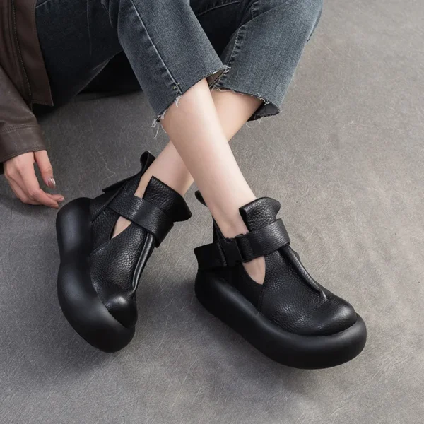 5cm Women Ankle Booties Genuine Leather Mary Jane Ethnic Platform Wedge Summer Fashion Luxury Round Spring Autumn Shoes - Image 4