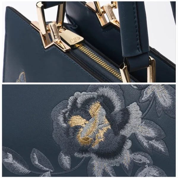 2023 New Chinese Style Mom Bag Women Middle-aged Atmosphere China-Chic Embroidery Handbag Split Leather Shoulder Bag Messenger - Image 6