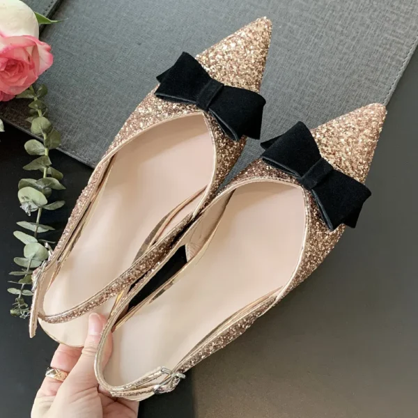 danxuefei women's Sequin fabric slingback slip-on flats sandals sweet bowtie casual female summer daily shoes for women  2023