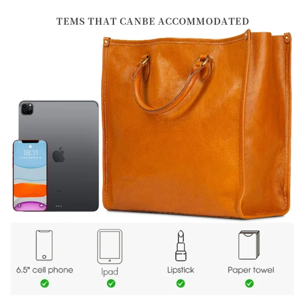 ANGENGRUI New Genuine Leather One Shoulder Handbag Commuter Large Bag Vegetable tanning Cowhide Large Capacity Handheld Tote Bag - Image 6