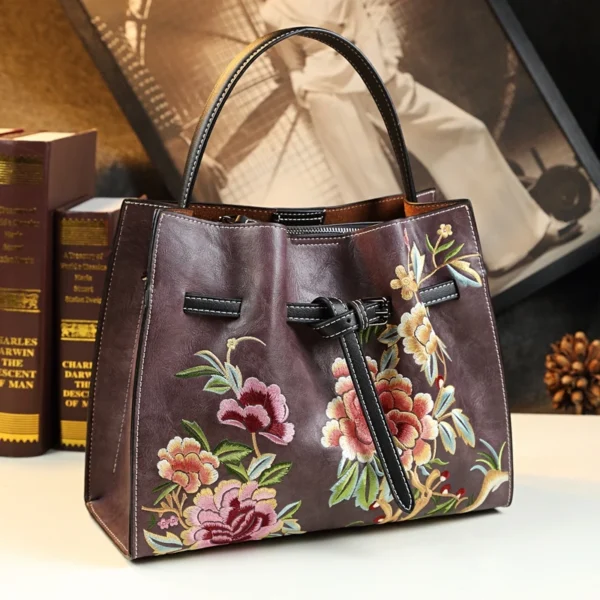 Embroidered Genuine Leather Women's Handbag Shoulder Bag 2022 New Portable Tote Bag Mother Wrist Messenger Bags Tide - Image 10