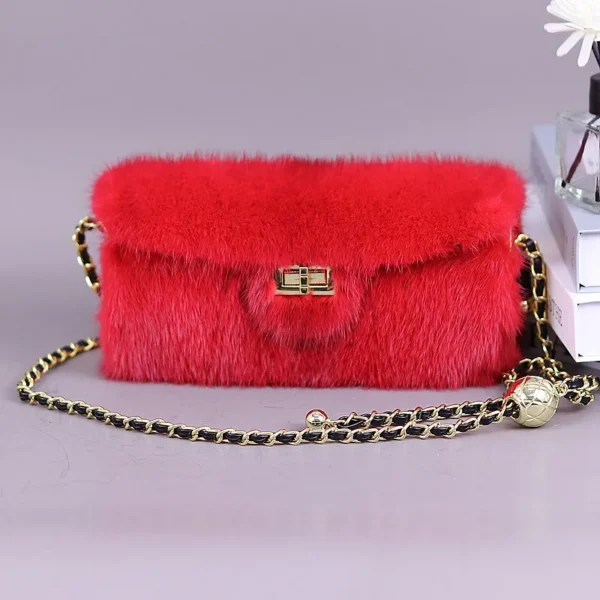 Women’s Mink Leather Handbag 2023 New Fashion Designer Fluffy Fur Large Capacity Shopping Bag Women’s Fur Handbag Luxury Fur Bag - Image 5