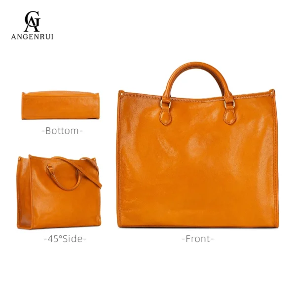 ANGENGRUI New Genuine Leather One Shoulder Handbag Commuter Large Bag Vegetable tanning Cowhide Large Capacity Handheld Tote Bag - Image 4