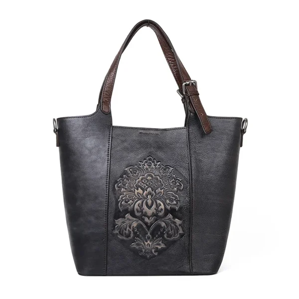 2024 New Vintage Style Luxury Handbags Women Large Capacity Bucket Bag Genuine Cowhide Handmade Embossing Women's Shoulder Bags - Image 5