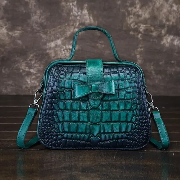 Crocodile Cow Leather Handbag Retro Casual Women's Bag Color Leather One Shoulder Messenger Bag Butterfly Small Square Bag Tidal - Image 2