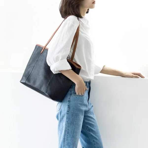 Women Tote Bag Leather Handbag Female Big Laptop Bag Wild Color Matching Head Layer Cowhide 2023 New Simple Original Soft - Image 3