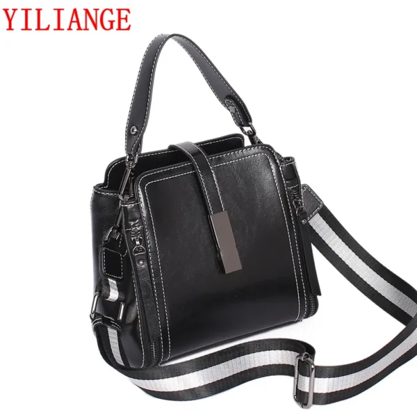 Women's shoulder bag leather zipper buckle  Vertical Square first layer cowhide bucket Handbag  Square street trend Women's bag - Image 2