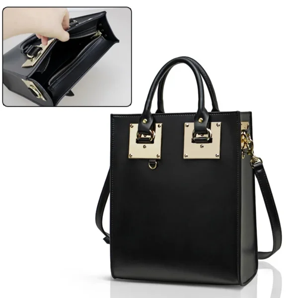 Black Square Women Cowhide Real Leather Totes Fashion Brand Business Casual Office Ladies Briefcase Handbag Single Shoulder Bags - Image 5