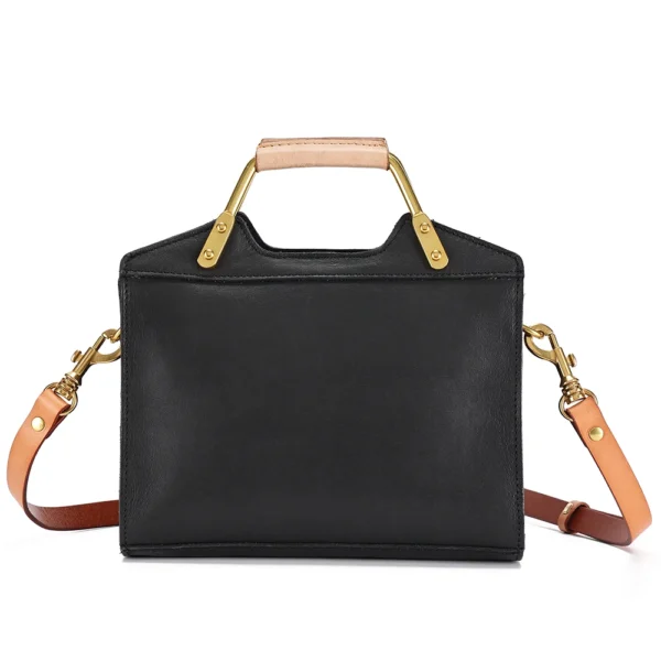 Women's Bag Genuine Leather Single Shoulder Messenger Bag College Retro Style Vegetable Tanned Leather Small Square Bags Casual - Image 2