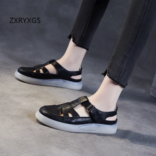 ZXRYXGS Summer Women Sandals Fashion Versatile Flat Sandals 2024 Summer New Cowhide Casual Sandals Soft Sole Comfortable Shoes - Image 5