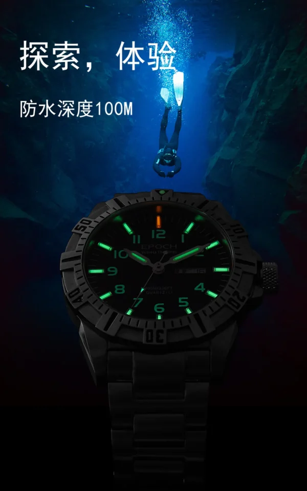 EPOCH Men Quartz Watch Luminous Lithium Battery Japan Movement Rotated Dial WR100M Sapphire Chinese English Week Military - Image 14