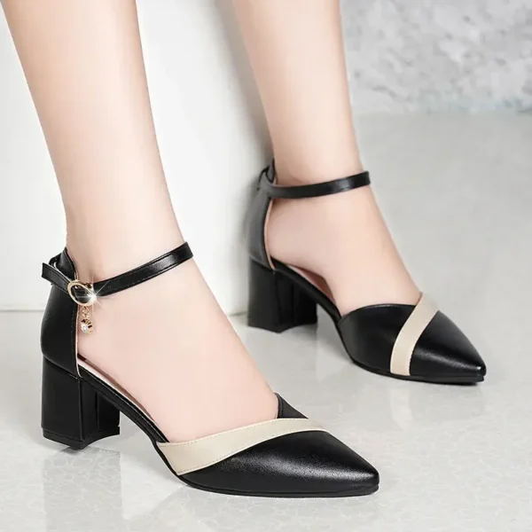 Women Sweet High Quality Beige Pu Leather Buckle Strap High Heel Shoes Lady Cool Comfort European Stylish Heel Shoes B9024 - Image 11