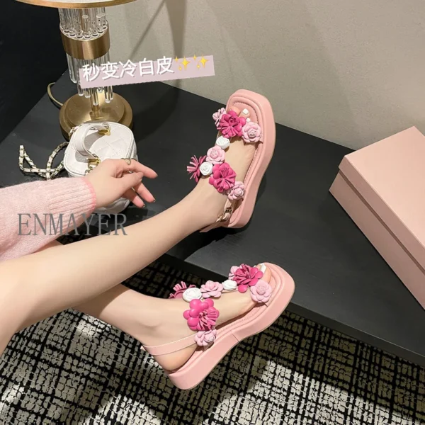 ENMAYER Women Leisure Sandals Bohemia Style Summer Shoes Beach Vacation Comfortable Flat Sandals Flower Sandals Open Toe Fashion - Image 5