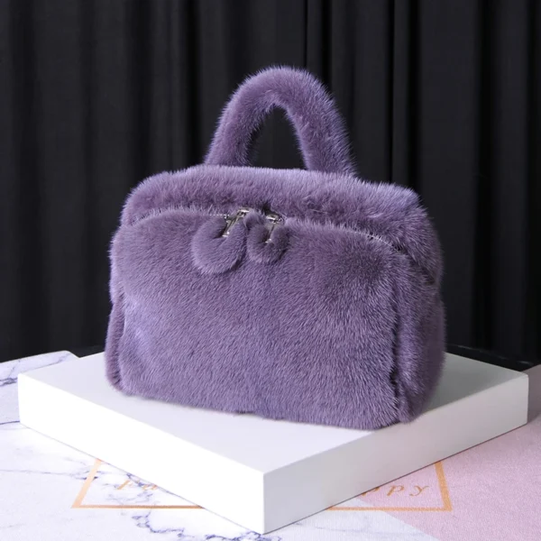 2023 new imported mink fur women's bag trend light luxury handbag fur bag cross-body square bag shoulder bag - Image 9