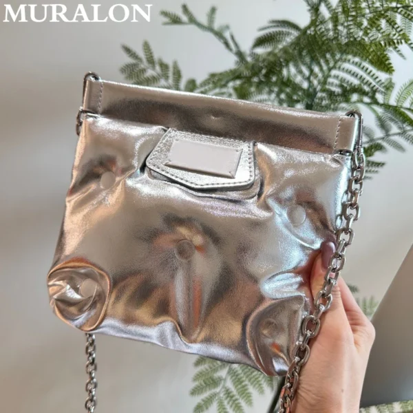 Women's Genuine Leather Small Bag Niche Slanting Clouds Bag Soft Sheepskin Casual Handbag Premium Texture Chain Mini Square Bag - Image 3