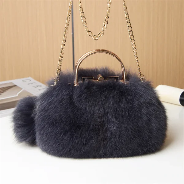 Women's New Fur Luxury Fox Raccoon Fur Fashion Mouth Diagonal Bag Large Capacity Handbag Temperament Women's Luxury Fur Bag - Image 5