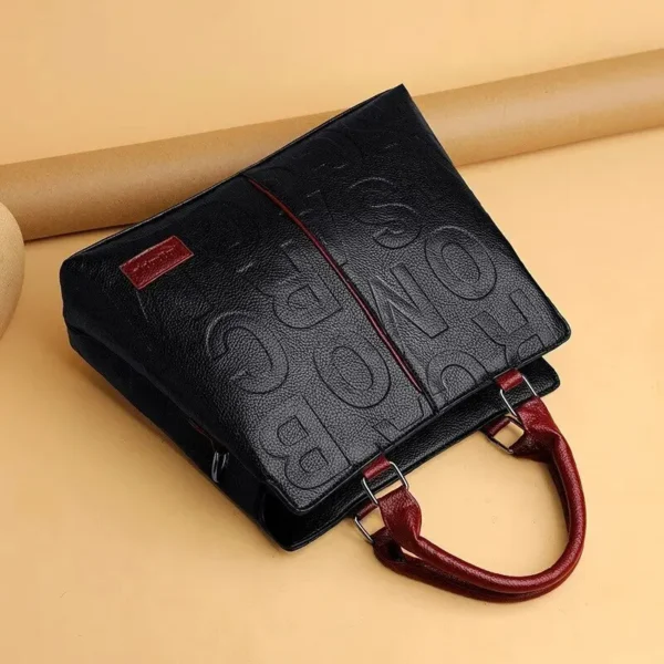 2023 New Fashion Solid Color Shoulder Large Capacity Soft Leather Cloth Letter Embossed Ladies Handbag - Image 4