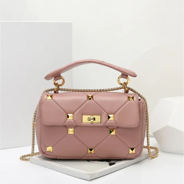 2023 New Large Rivet Handbag Rhombus Chain Diagonal Bag Leather Small Square Bag Net Red Same Style Casual Fashion Shoulder Bag - Image 7