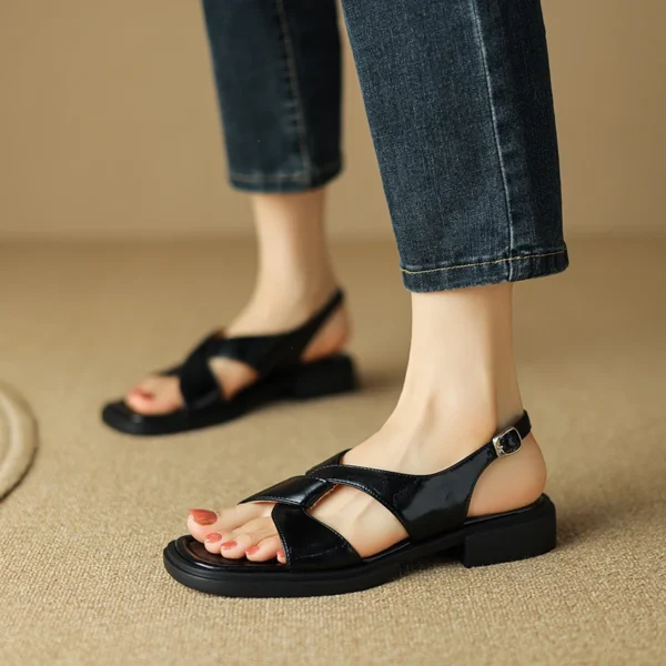 2024 New Summer Sandals Women open Toe Low Heel Fashion Women Shoes Genuine Leather Simplicity Sandals for Women Flat Sandals - Image 5