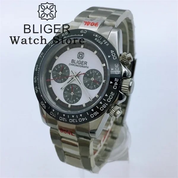 BLIGER Quartz Watches 39mm Chronograph Business Sapphire Crystal Mens Watch Japan VK63 Movement Stainless Steel White Dial - Image 3