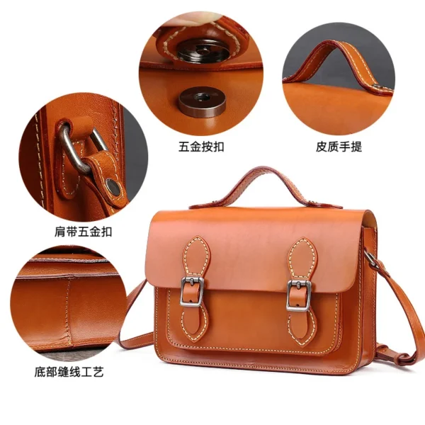 Cambridge bag head layer cowhide simple pure color handbag clasp Crossbody shoulder bag versatile leather small square bag - Image 2