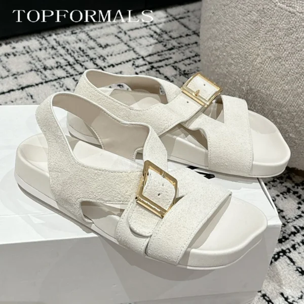 2024 Summer New cowhide Men's Sandals Beach Sandals Roman Flat Platform Women's Sandals Genuine leather Adjustable buckle - Image 3